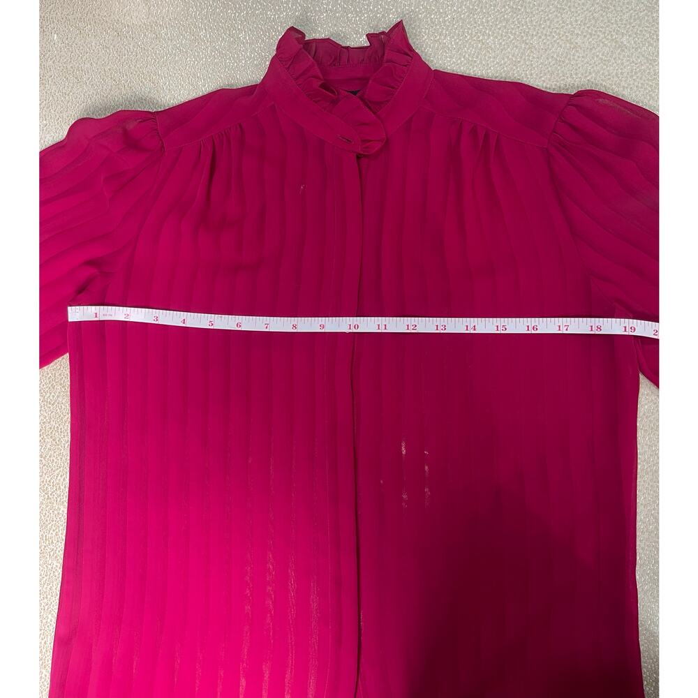 Vintage 1980s David Matthew Sheer Fuchsia Ruffle Blouse Striped High Neck Sz 10 - Picture 8 of 8